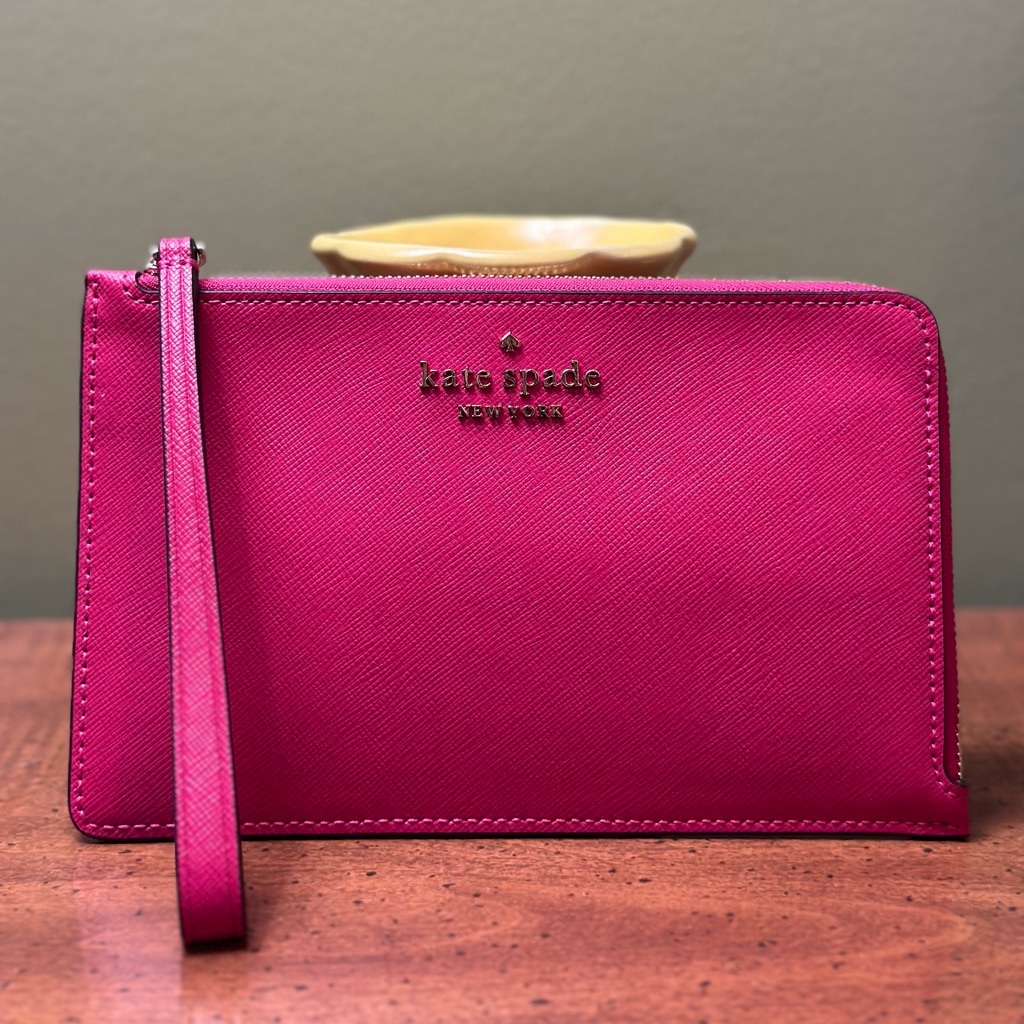 Kate Spade New! Staci L-Zip Wristlet Clutch Medium Hot Pink Saffiano Leather